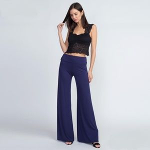 Navy Blue Wide-Leg Pants, Fold-over Waistband NWT